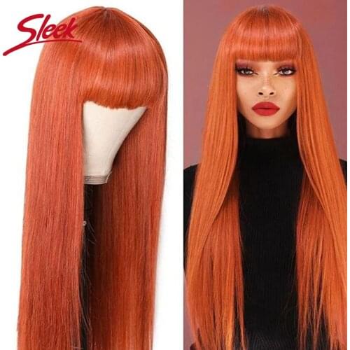 Sleek Brazilian Straight Hair Wigs With Bang Orange Color Mixed P4/27/30 Color Remy Hair Machine Made Wigs For Black Women