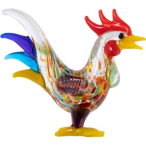 H&D Hand Blown Artistic Glass Chicken Sculpture Handmade Art Glass Rooster Animal Figurine Home Decoration Novelty Gift For Kids
