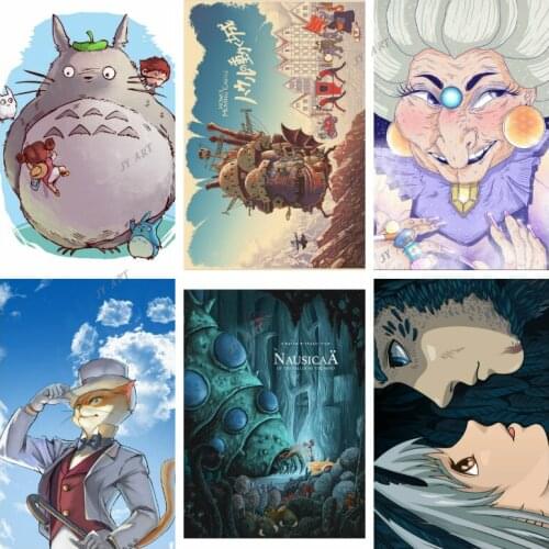 Ghibli Miyazaki Hayao Movie Retro Canvas Art Posters Animal Cartoon Nursery Prints Painting Wall Picture Baby Room Decoration