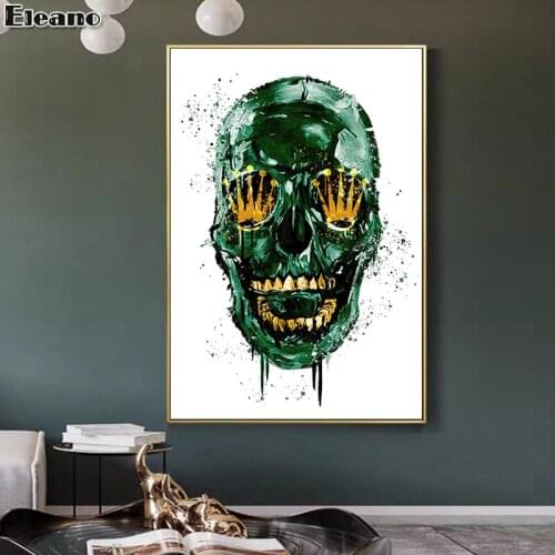 Green and gold skull abstract art Canvas Painting Nordic classic wall art poster and Prints Creativity aesthetic room decor