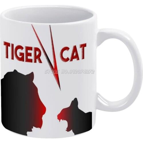 Tiger Vs Cat Coffee Mugs Porcelain Mug Cafe Tea Milk Cups Drinkware Mugs for Fathers Day Gifts Animal Cat Tiger Roar Fight Tiger