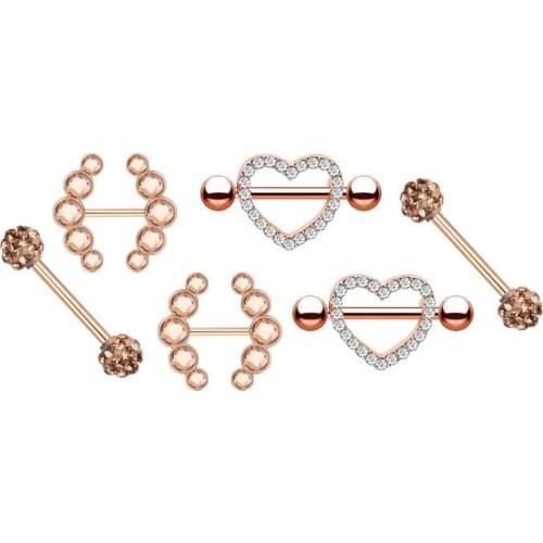 Heart Stick Barbell Nipple Ring Piercing Bar Rings Jewelry Creative Punk Body Jewellery Surgical steel Zircon Heart Rings Women