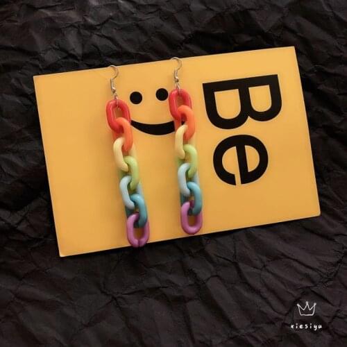 Cool Harajuku Acrylic Rainbow Chain Earrings Lolita Street Style Cute Sweet Candy Color Ear Clip Ear Pendant Fashion Accessories