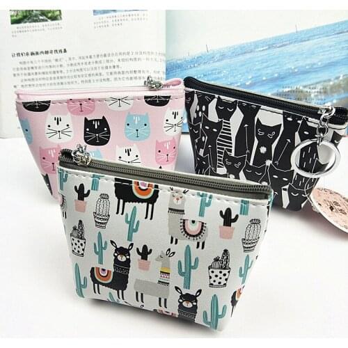 M209 Lovely Women Coin Purses Originality Animal Cat Pig Panda Alpaca Printing Card Bag Key Buckle Zipper Bag