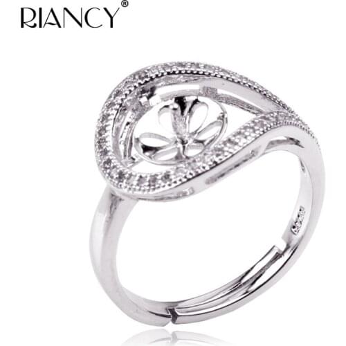 Fashion 925 Sterling Silver Gem-studded Pearl Ring Mountings, Pearl /Coral/ Cystal/ Gems Ring Fitting, DIY Ring Accessory
