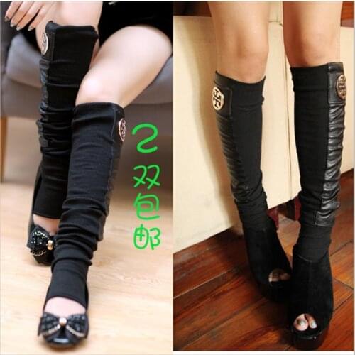 Fashion patchwork step ankle sock boot covers over-the-knee leg cover womens set all-match //Free Shipping