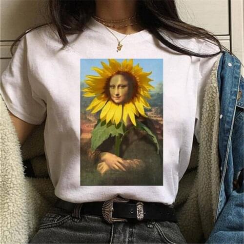 Mona Lisa Mask Harajuku Graphic T-shirt Ladies Ullzang Retro T-shirt Funny Cartoon 90s T-shirt Korea Top Tee Female