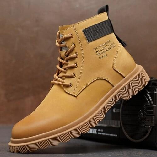 Mens shoes mens autumn and winter leather mid-cut Martin boots fashion short boots British leather boots tooling boots