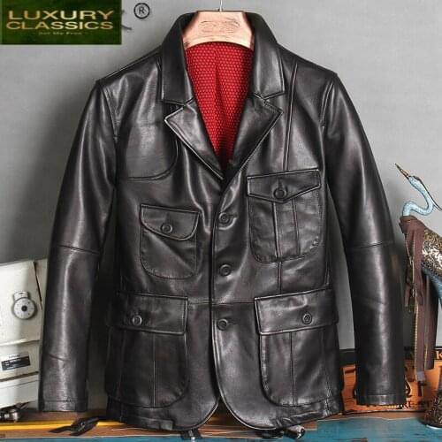 Natural Real Cow Leather Coat Men 100% Genuine Leather Jacket Man Clothes 2021 Streetwear Casual Business Mens Jackets 5