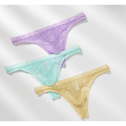 Men Lace G-String And Thong Sexy Underwear Mens See Through Tangas Hombre G Strings Transparent Male Underpants T-Back Panties