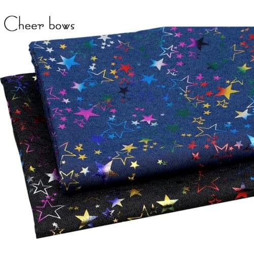 CheerBows Soft Cotton Denim Fabric Colorful Stars Printed Patchwork Materials DIY Dress Clothes Skirt Sewing Craftl 45*145cm 1Pc