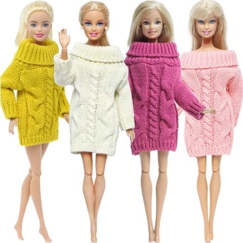 1 Pcs Fashion Doll Outfit Coat for Barbie Doll Pure Manual Knitted Short Dress Pink Red Sweater Tops Doll Accessories Doll Toys