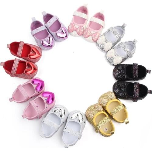 Newborn Baby Grils Crib Shoes First Walkers Shoe Soft Soled Flats Shoe Infant Pink Shining Leather Shoes Baby Cute Sequins Shoes