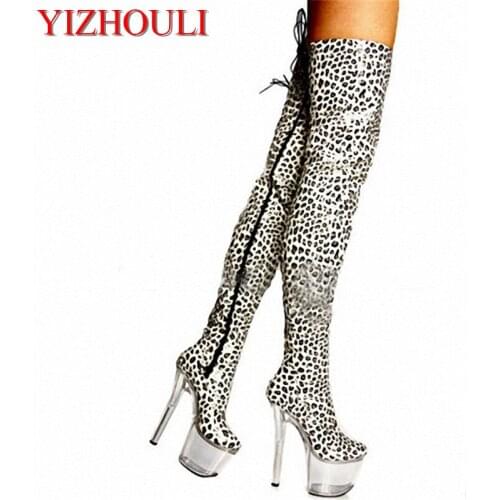 20cm Super high heels wild sexy leopard ultra-high with knee-high boots nightclub sexy pole dancing boots