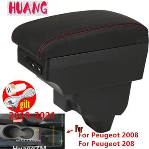 For Peugeot 2008 Armrest For Peugeot 208 Car Armrest box 2019 2020 2021 Retrofit parts Interior Storage box accessories USB LED