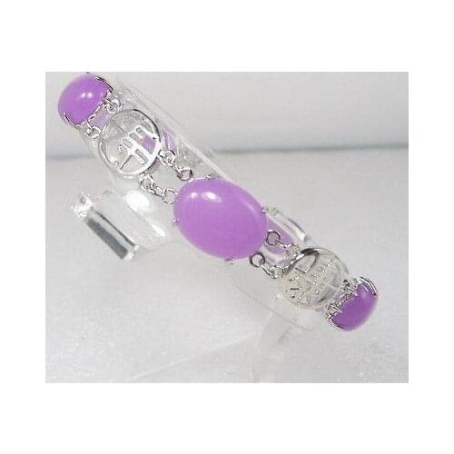 Attractive Purple Jade 18KWGP Clasp Link Bangle Bracelet