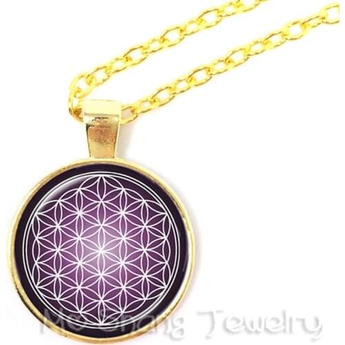 Retro Style Buddhism Mandala Glass Cabochon Yoga Pendant Choker Flower of Life Glass Necklace India Jewelry
