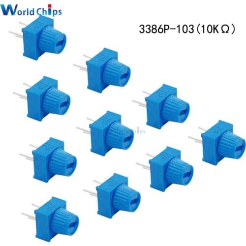 10 piece 3386P-1-103 Trimpot Potentiometer Resistor 10KΩ Ohm 10K with Knob Single Turn Breadboard Trim Potentiometer for Arduino