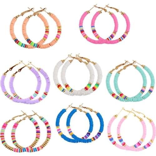 4mm Recyclable Polymer Clay Heishi Beads Earrings Bohemian Surf Purple White Orange Multicolor Nice Ear Loop Gill Women Jewelry