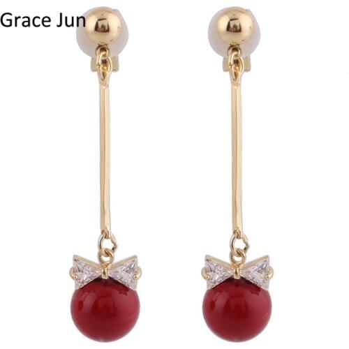 High-grade Red Simulated Pearl AAA Cubic Zircon Bowknot Shape Clip on Earrings No Pierced with Pierced Earrings Luxury Accessory