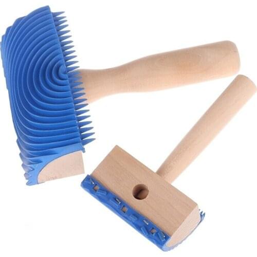 Blue Wood Grain Tool Wood Handle Rubber Paint Roller DIY Pattern Wall Painting New
