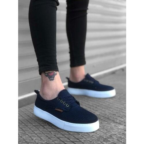 BA0112 Knack Honeycomb Pattern Navy Blue White Base Men 'S Sports Shoes