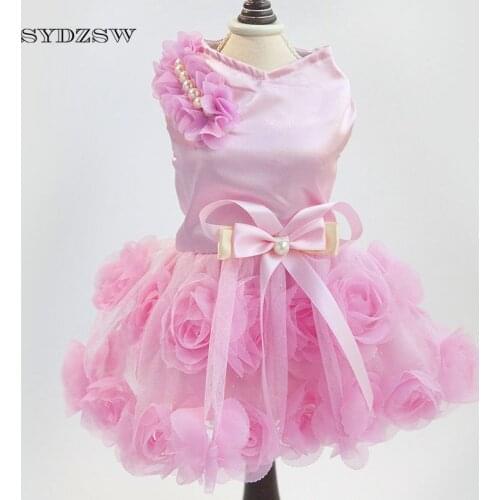 SYDZSW Dog Tutu Dress Pet Clothing for Small Dogs Cats Luxury Pearl Bowknot Puppy Dog Princess Dress Chihuahua Costume Wholesale