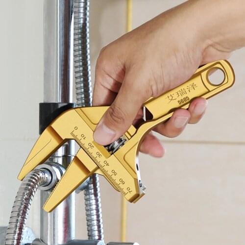 Multi-function Short Handle Universal Wrench Large Opening Bathroom Pipe Wrench Adjustable Aluminum Alloy Repair Tool Multi Tool