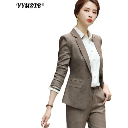 Plus Size Womens Professional Wear Spring and Autumn High-quality Slim Plaid Ladies Suit Casual Trousers 2 Two-piece Sets