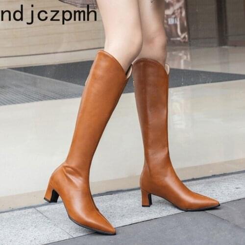 Womens Boots Autumn And Winter The New fashion Pointed Zipper Thick heel mid heel High tube Womens shoes plus size 28-48