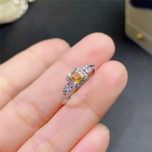 WEAINY Princess Cut Natural Citrine Ring 4*4mm Natural Crystal Woman Jewelry S925 Sterling Silver Lucky Gem Birthstone
