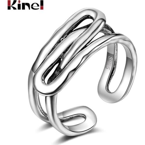 Kinel Genuine 100% 925 Sterling Silver Geometric Cutout Rings for Women Finger Ring Birthday Gift for Best Friend Silver Jewelry
