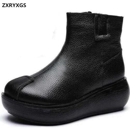 ZXRYXGS New Top Cowhide Autumn Winter Boots Thick-soled Platform Shoes Woman Wedges High Heels Ankle Boots Warm Shoes Snow Boots