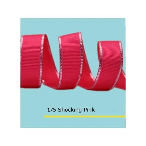 1/4" Grosgrain Ribbon With Silver Edge Shocking Pink Grosgrain Ribbon Holiday Printed Grosgrain Ribbon