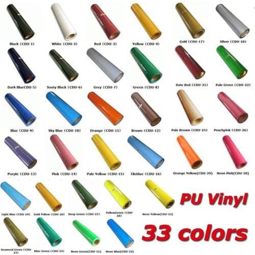 1Yard PU Heat transfer vinyl for T-shirts 33 Colors for Cutter Plotter Video sticky ironon press film iron silver black gold