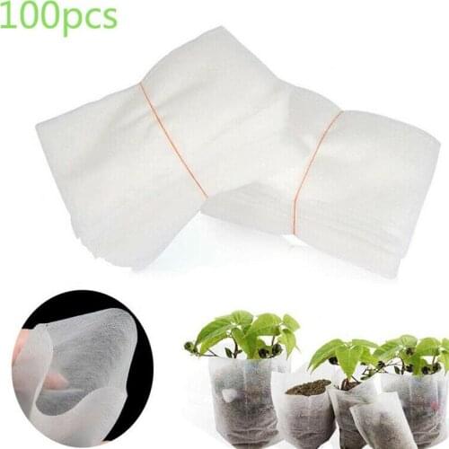 100 Pcs Biodegradable Non-woven Nursery Bags Plant Grow Bags Fabric Seedling Pots 22 Sizes Eco-Friendly Planting Bags
