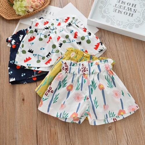 2021 Summer Casual 2 3 4 5 6 7 8 9 10 Years ChildrenS Clothing Cotton Floral Print High Waist Beach Shorts For Baby Kids Girls