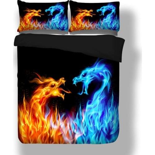 3D Blue fire Water dragon design twin king queen double bedclothes duvet cover Blue ice firebDargon Desing Men/Boys Bedlinen Set