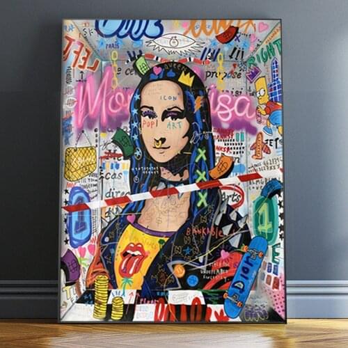 Abstract Graffiti Mona Lisa Canvas Paintings on the Wall Art Posters and Prints Street Art Abstract Pictures For Living Room