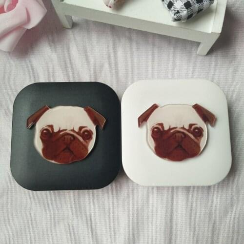 LIUSVENTINA DIY Acrylic Cute Dog Bulldog Pug Contact Lens Case With Mirror Box Container for Color Lenses Present for Kids