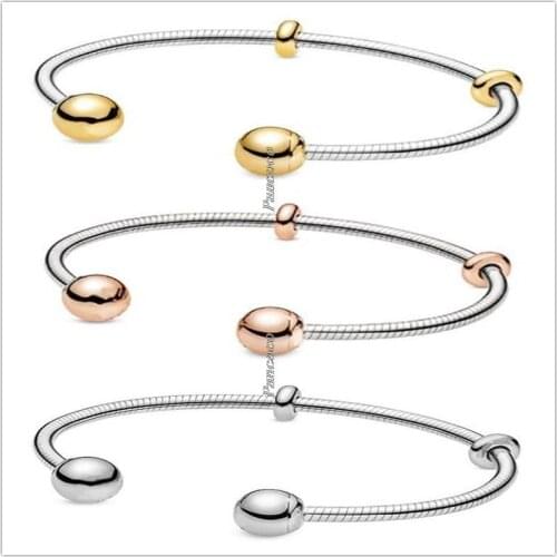 Authentic 925 Sterling Silver Bracelet Rose Gold Moments Snake Chain Style Open Bangle Fit Bead Charm Diy Pandora Jewelry