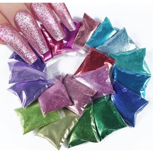 20Pcs 50G Shiny 0.2mm Nail Glitter Powder For Nail Art Decorations Bulk Fine Colorful Chrome Dust Pigment Set Nails Accessories