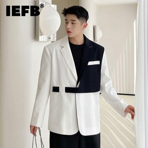 IEFB Light Luxury Design Mens Suit Jacket 2021 Autumn Korean Personalized Color Block Patchwork Oversized Blazer Blet 9Y9230