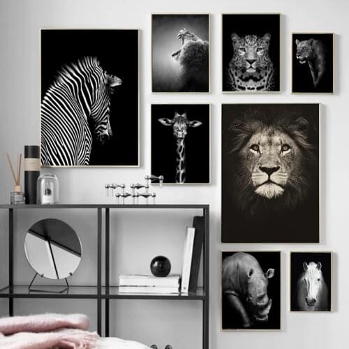 Black White Elephant Giraffe Zebra Wall Art Canvas Painting Nordic Posters And Prints Wall Pictures For Living Room Home Decor