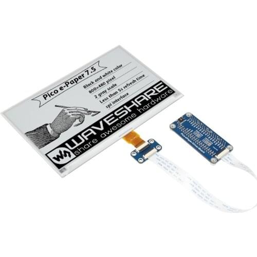 7.5inch E-Paper E-Ink Display Module for Raspberry Pi Pico with 800×480 Pixels Black/White SPI Interface