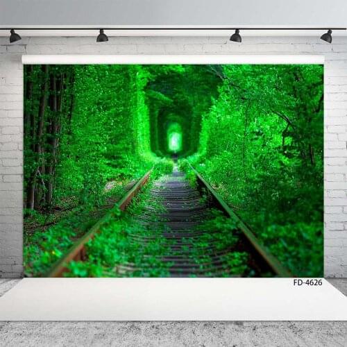 Plant Tunnel Train Track Bokeh Photographic Backdrop Vinyl Cloth Backgrounds for Children Baby Portrait Photoshoot Photo Studio