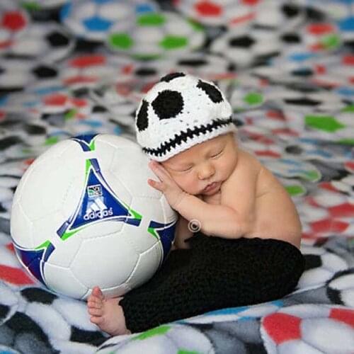 Football Design Newborn Photography Props Crochet Knit Baby Hat with Pants Boy Sport Football Costume Outfit