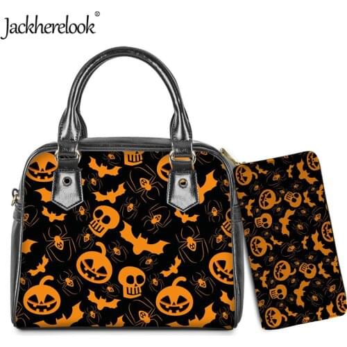 Jackherelook Halloween Skull Pattern Female Shoulder Bag Womens Luxury Leather Handbag Wallet 2pcs/Set Coin Purse bolsa feminina