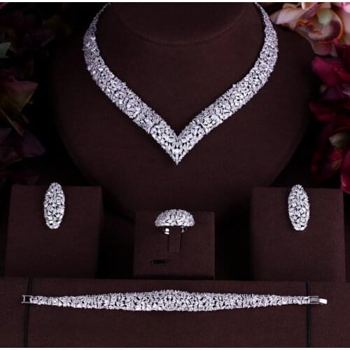 Jankellycubic zirconia necklace bracelet earrings and ring 4pcs Wedding bridal full dubai jewelry sets&more for women,bridal