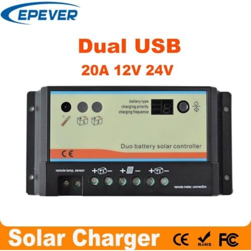 20A daul battery Solar Charge Controller duo-battery charge controller 12V 24V solar panel battery charger for RV Boats Golf
